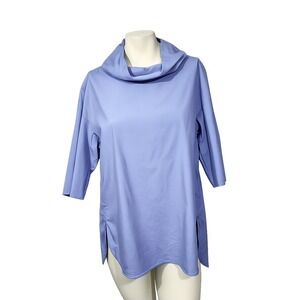 COS Blue Cotton Blend Tunic Top Cowl Neck 3/4 Sleeve Side Slit US 2 career